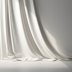 Poster - Empty curtains window on white background with Generative Ai.