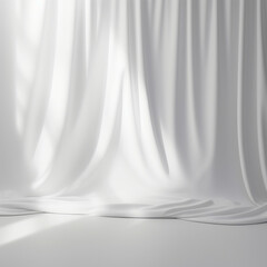 Poster - Empty curtains window on white background. Mock up Product display podium with Generative Ai.