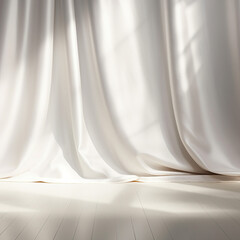 Poster - Empty curtains window on white background with Generative Ai.