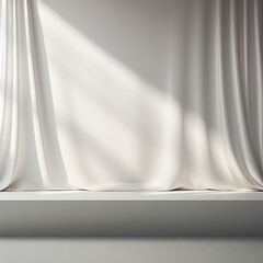 Poster - Empty curtains window on white background. Mock up Product display podium with Generative Ai.