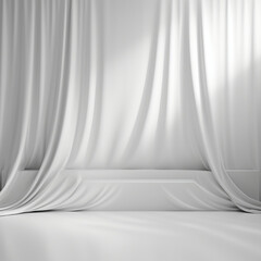 Fototapete - Empty curtains window on white background. Mock up Product display podium with Generative Ai.