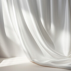 Poster - Empty curtains window on white background with Generative Ai.