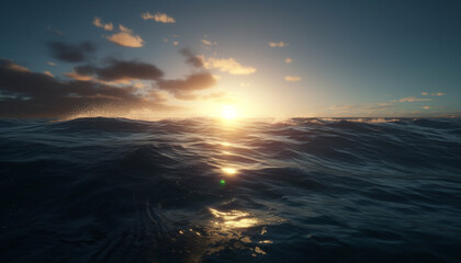 Poster - Sunrise over tranquil seascape, a heavenly adventure generated by AI