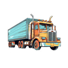 Watercolor Semi-trailer Truck As A Tractor Unit And Semi-trailer To Carry Freight In Transparent Background