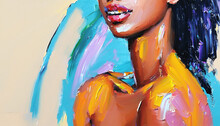 Colorful Vivid Expressive Bold And Loose Brushstrokes Painting Of Beautiful Diverse Person Woman Portrait