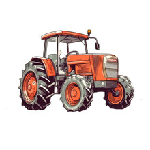 Cute Orange Tractor, Watercolor, Print, Poster, Transparent Background