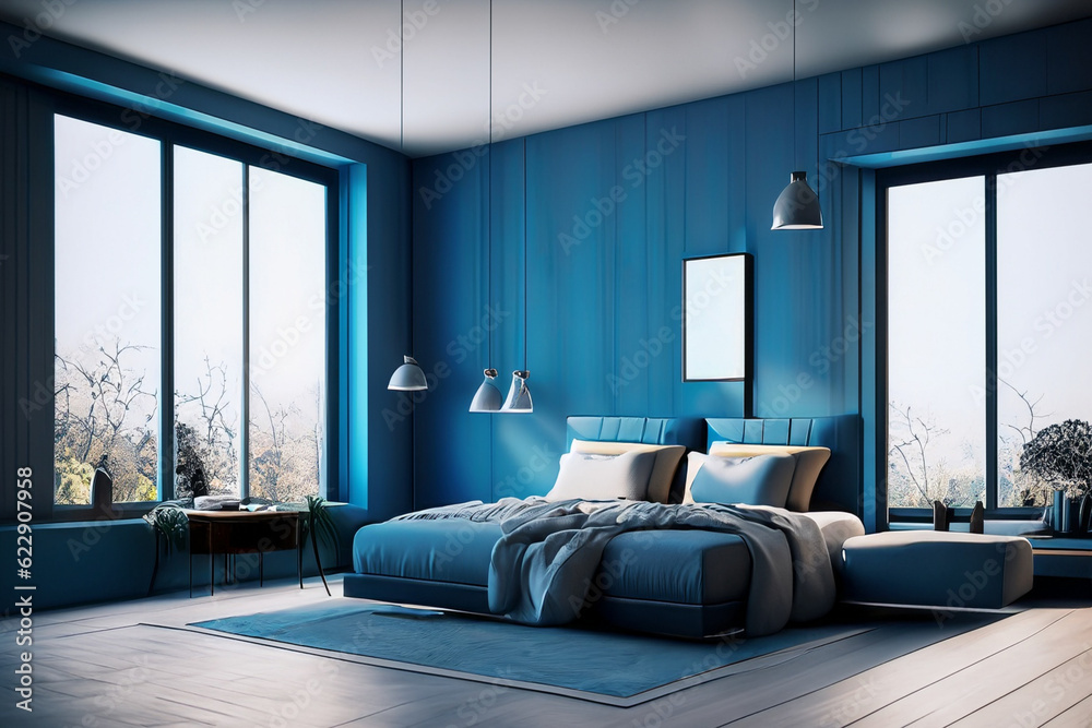 modern living room with a window, a modern bedroom, modern architeture ...