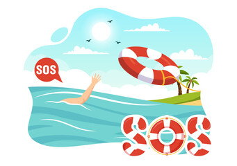 SOS Message Vector Illustration with People Who Need Emergency Assistance in Various Situations in Flat Cartoon Hand Drawn Background Templates