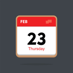 thursday 23 february icon with black background, calender icon