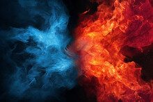 Red And Blue Fire On Black Background On 2 Sides Collapse, Fire And Ice Concept Design, Red And Blue Smoke, Fiery Contradiction Force Background