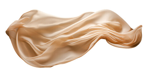 beige silk fabric floating on white