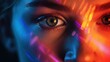 © Pro Hi-Res - Close-up of woman eye neon light. Female with beautiful makeup, Beauty, cosmetics, night club lifestyle concept.