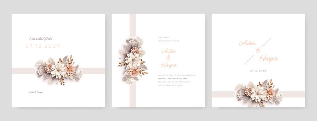 Modern elegant wedding card with beautiful floral and leaves template