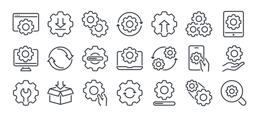 Update, upgrade, progress bar and install concept editable stroke outline icon isolated on white background flat vector illustration. Pixel perfect. 64 x 64.