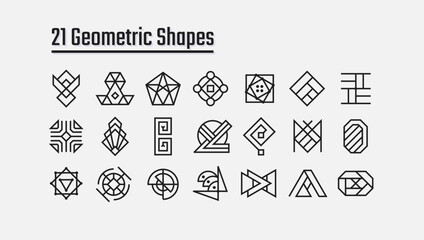 Poster - Simple decorative ethnic geometric shapes design set. Collection of tribal decor. Editable figures for poster decoration. Pack with trendy graphic elements. Creative and customizable icons