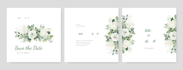 Fototapete - Luxury wedding invitation card background vector. Elegant watercolor texture in pink flower, leaf, gold line. Spring floral design illustration for wedding and vip cover template, banner, invite.