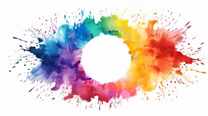 Abstract colorful rainbow color painting illustration - Circular circle frame made of watercolor splashes, isolated on white background (Generative Ai)..