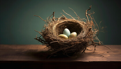 Nature celebration of new life  a cute bird nest hatching generated by AI