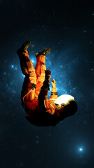 Wall Mural - man astronaut in zero gravity falls into cosmic abyss. lonely cosmonaut astronaut among the stars pl
