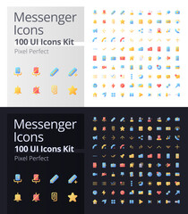 Poster - Messenger pixel perfect flat gradient color ui icons kit for dark, light mode. Online communication. Vector isolated RGB pictograms. GUI, UX design for web, mobile. Poppins font used