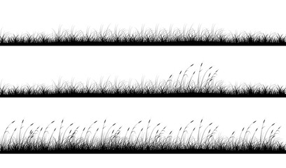 Poster - Meadow grass and reeds panoramic backgrounds design set. Vector illustrations with empty copy space for text. Editable shapes for poster decoration. Creative and customizable panorama images bundle