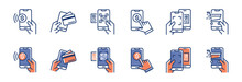 Cashless Mobile Payment Qr Code Icon Set Vector Pos Shopping Smartphone Secure Money Transfer Symbol Illustration