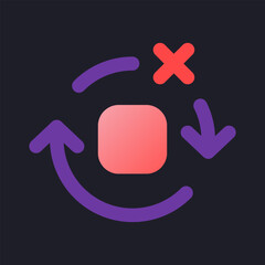 Poster - Remove spinning effect flat gradient fill ui icon for dark theme. Delete circular motion. Pixel perfect color pictogram. GUI, UX design on black space. Vector isolated RGB illustration