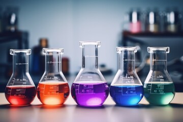 Poster - Colorful beakers filled chemical. Generate Ai