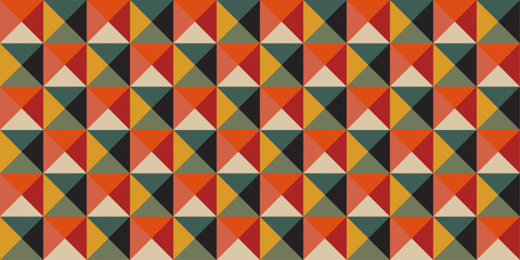 Poster - Simple colored mosaic of triangular elements that creates a colored grid. For prints, surfaces, wallpapers, textiles, etc. Vector and seamless repeat pattern.