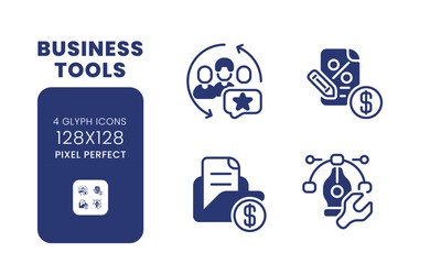 Poster - Business tools black solid desktop icons pack. Enhance teamwork. Process management software. Pixel perfect 128x128, outline 4px. Symbols on white space. Glyph pictograms. Isolated vector images