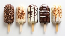 Chocolate Dipped Popsicles Ice Cream On White Background 