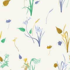  Colorful spring flowers and plants seamless pattern