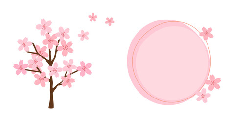 Sticker - Cherry blossom tree and pink circle sign isolated on white background vector illustration.