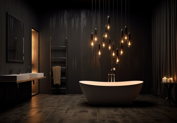 Wall Mural - modern oval bathroom design idea, black style shower