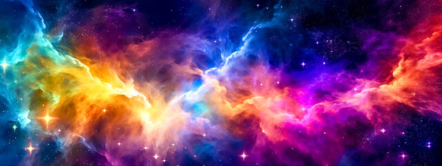 Wall Mural - multicolored space galaxy nebula. starry night fascinating universe, banner made with generative ai