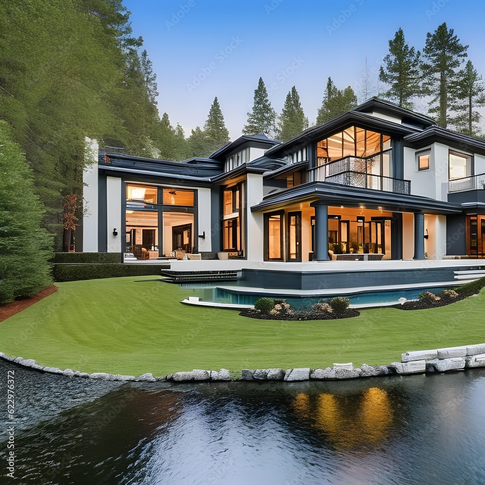171 A luxurious lakeside mansion with expansive windows, a private ... - Private Lakeside Homes With Luxury Finishes