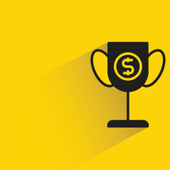 Wall Mural - dollar trophy with shadow on yellow background