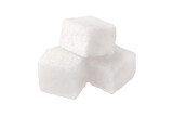 Fototapeta Abstrakcje - Close-up of three white sugar cubes, isolated on transparent background