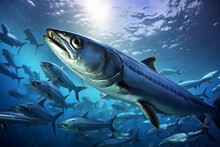 Photo Of A Barracuda Swimming In The Blue Sea