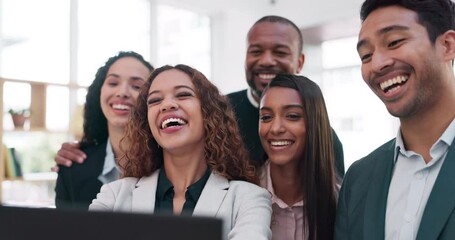 Fototapete - Digital tablet, video call and business people in office for online meeting with with international networking opportunity. Team, smile and internet communication for planning, idea and collaboration