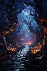 Wall Mural - Magic tree tunnel in the forest, generative ai