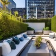 240 A contemporary rooftop garden with lush vegetation, cozy seating areas, and panoramic views of the city skyline, providing a peaceful oasis amidst the hustle and bustle5, Generative AI