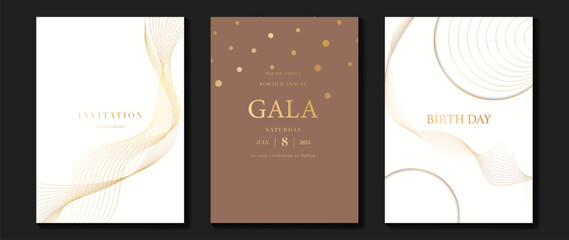 luxury invitation card background vector. golden curve elegant, gold lines gradient on light color b