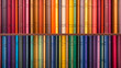 A symmetrical arrangement of minimalist colorful books spines stacked horizontally.