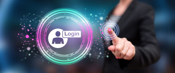 Poster - Woman touching a login concept