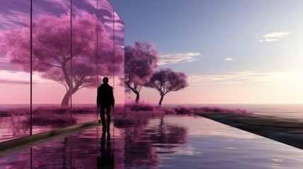 Canvas Print - A man standing in front of a glass wall. Generative AI image.