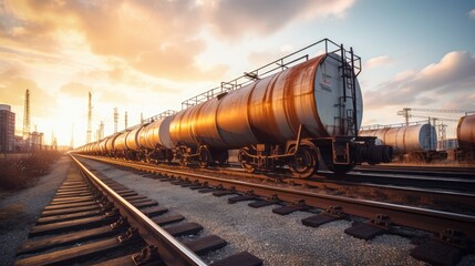 Wall Mural - Dirty and Oily Crude Oil Tanks Transported on Railroad: Illustrating Industrial Oil Logistics Generative AI Illustration