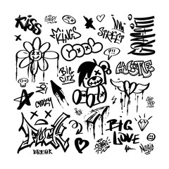 Wall Mural - A set of modern graffiti for transferable temporary tattoos. Street art in the grunge style with lettering. Vector illustration for printing