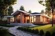 © Michael - Sleek Minimalist Residence with Single Car Garage, Light Green Siding, and Natural Brick Elements, generative AI