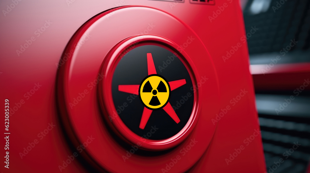 Big Red Button with Nuclear Logo on Control Panel: Symbolic Image of ...
